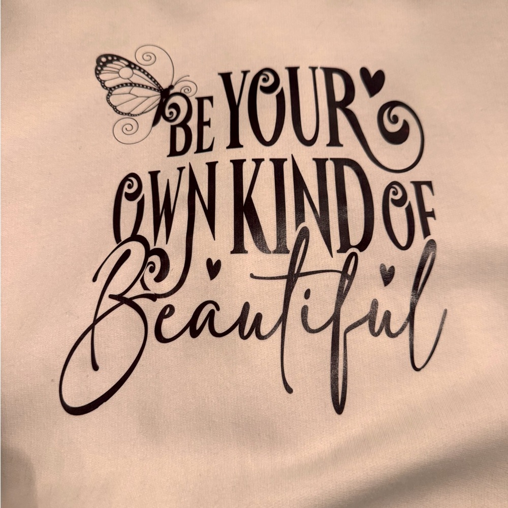 White hoodie with Black cursive writing